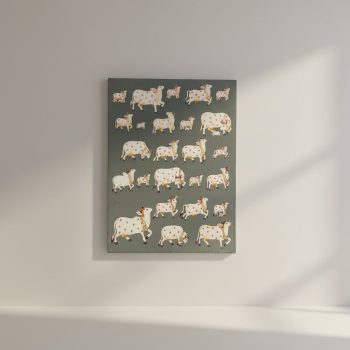 Traditional Pichwai painting is handcrafted on cloth using natural mineral pigments, with gold detailing often added to create a divine luminescence